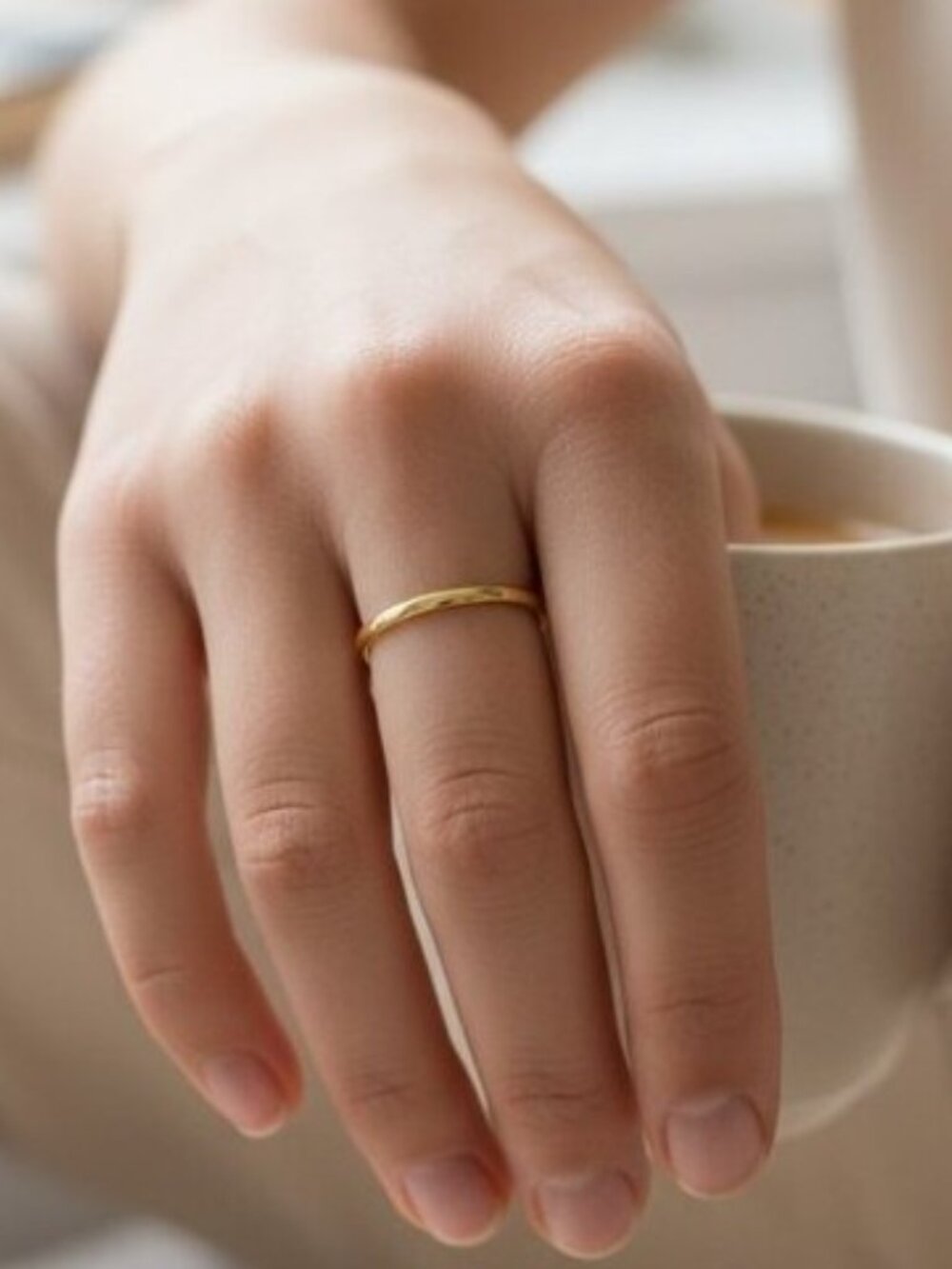 18K Gold Plated Band Ring Stainless Steel Jewelry for Women Men Unisex Size 7